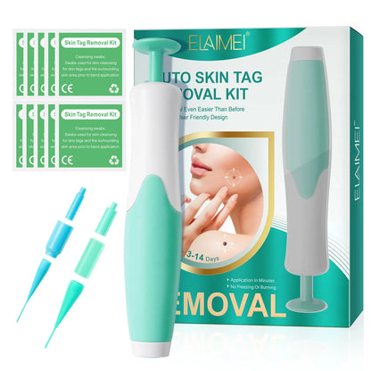 2-IN-1 Auto Skin Tag Removal Tool Kit Painless Skin Label Mole Acne Wart Removal Pen with Cleansing Swabs Facial Skin Care Tool