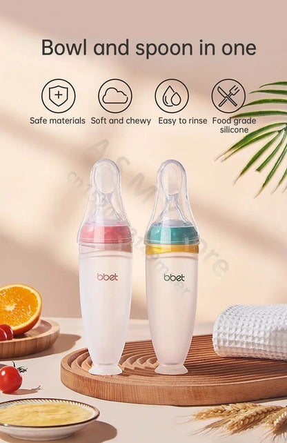 BBET Squeezing Feeding Bottle Silicone Newborn Baby Training Rice Spoon Infant Cerea Food Supplement Feeder Safe Tableware