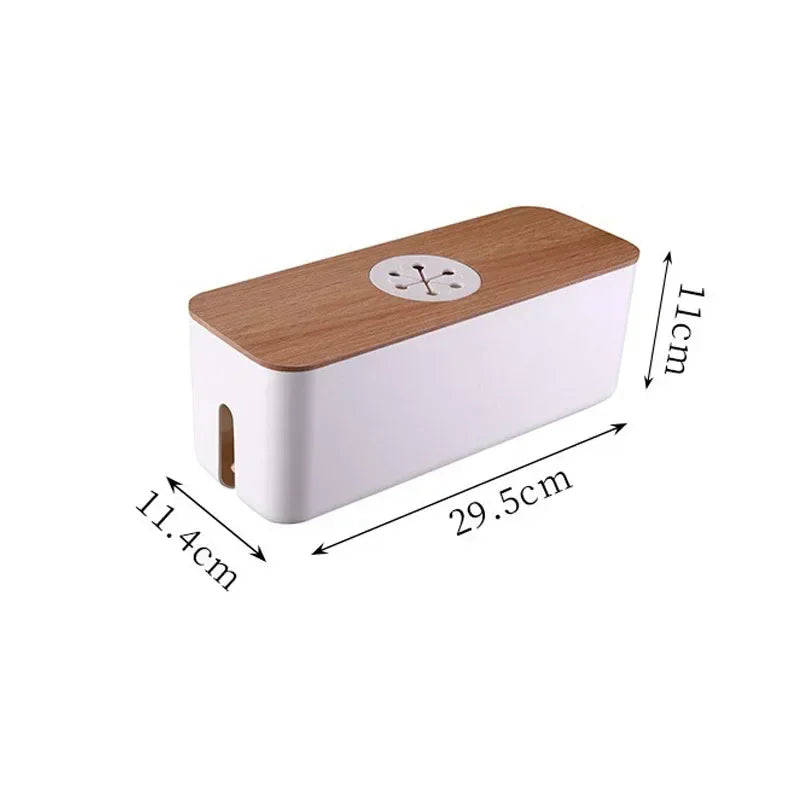 Cable Storage Box Power Strip Case Wooden Power Line Wire Management Organizer Anti-Dust Charger Socket Network Line Storage Bi