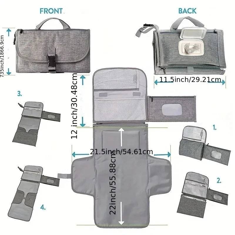 Portable Diaper Changing Pad For Baby Travel Outdoor Changing Pad Waterproof Changing Mat With Storage Bag Hanging Baby Stroller