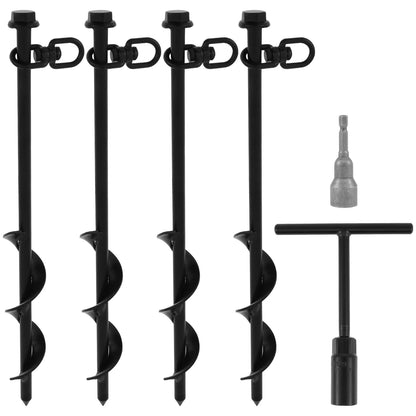 4Pcs Trampoline Anchors Set 11.8inch Heavy Duty Ground Anchors High Wind Trampoline Stakes Manual/Drill Installed Swing Anchors