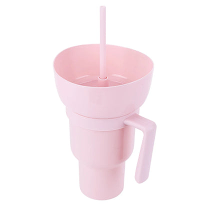 2 In 1 Snack Drink Cup with Straw 1000ML Stadium Tumbler Water Bottle Portable Popcorn Beverage Cup For Adults Kids Cinema