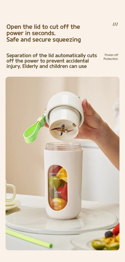 Portable Electric Blender Cup for Smoothies, Shaved Ice, and Juices - 12-Blade Stainless Steel with Wireless Charging Function