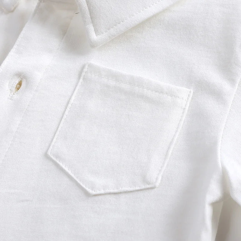 Baby Boys Clothes Infant White Long/Short Sleeve Shirt Lapel Bodysuits Detachable Bow Tie 0-24 Months Newborn Baby Blouses