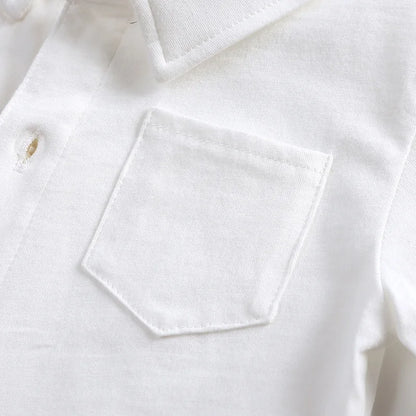 Baby Boys Clothes Infant White Long/Short Sleeve Shirt Lapel Bodysuits Detachable Bow Tie 0-24 Months Newborn Baby Blouses