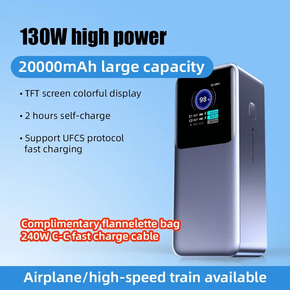 200W PD3.1 Power Bank 25000mAh with TFT Color Screen, 100W Fast Charging for Laptop and Phone, Portable Power Bank