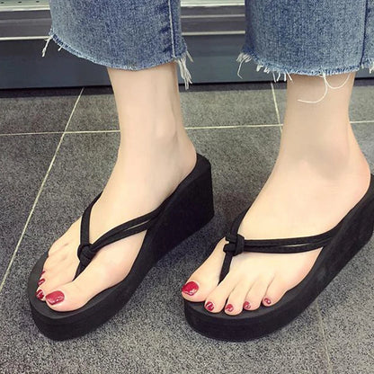 Flip-flops For Women Summer Fashion Casual Outer Wear High-heeled Flip-flops Ins Trendy Non-slip Slope Heel Seaside Beach Sandal