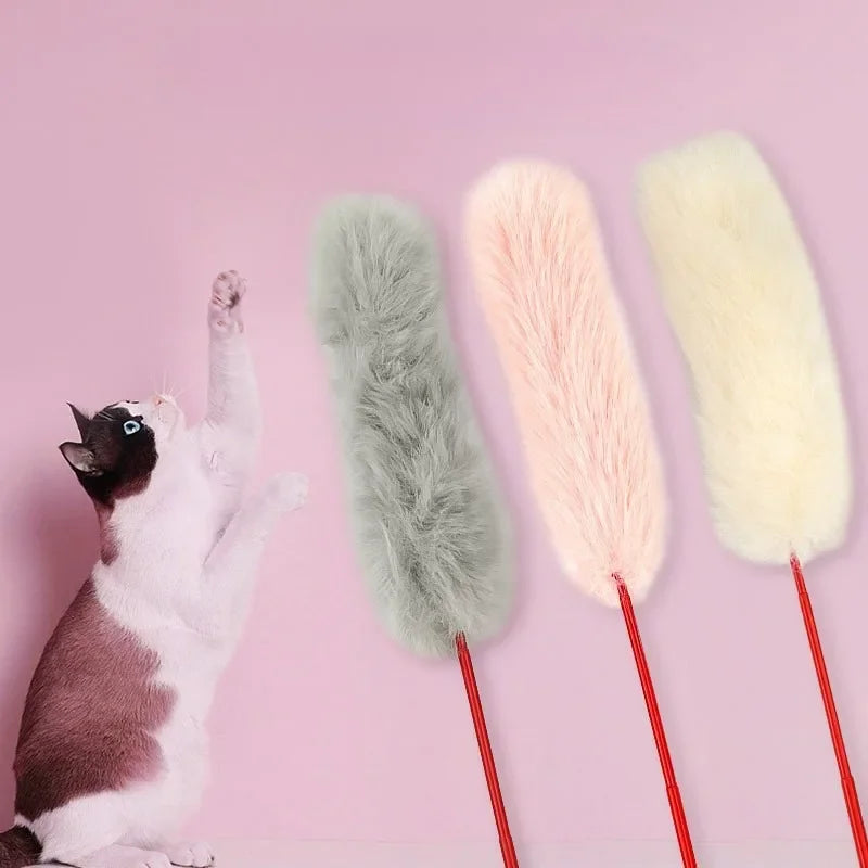 Cat Toys Interactive Cat Stick Faux Rabbit Fur Pompom Plush Pet Interactive Stick Cat Playing Training Toys Pet Supplies