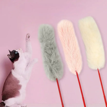 Cat Toys Interactive Cat Stick Faux Rabbit Fur Pompom Plush Pet Interactive Stick Cat Playing Training Toys Pet Supplies