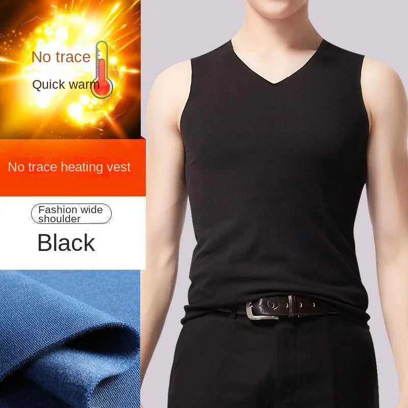 Mens Underwear 37° Heating Fiber Plus Velvet Seamless Vest Men's Winter Slim Warm Bottoming Shirt Men's Speed Thermal Underwear