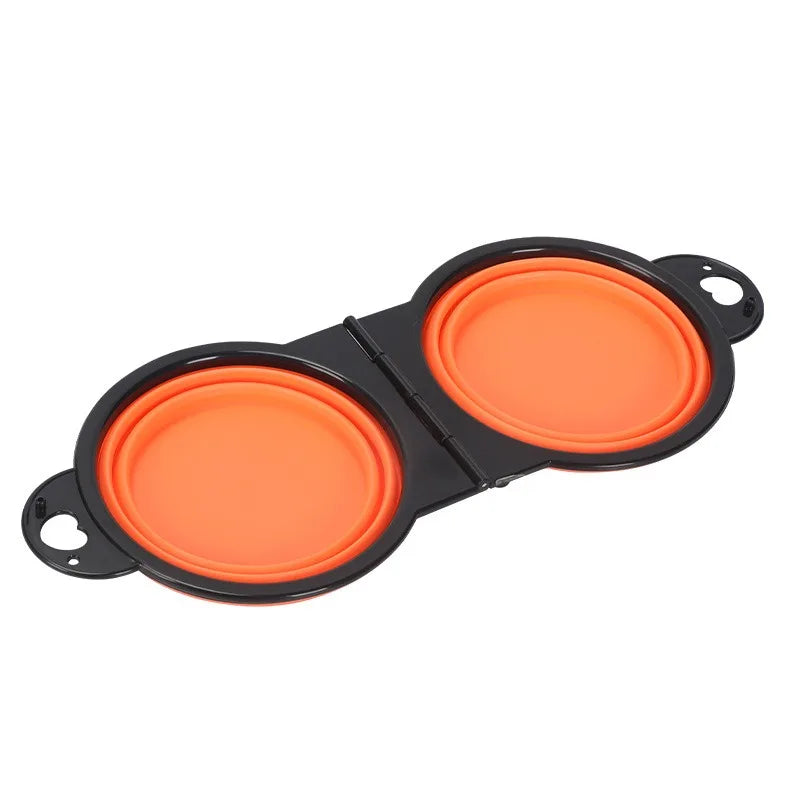 2 in 1 Dog Bowl Portable Folding Pet Double Bowl Collapsible Silicone Water Bowls for Dog Outdoor Travel Cat Dog Feeding Bowl
