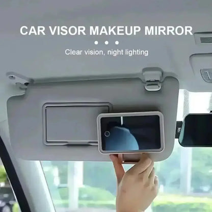 Car sun makeup mirror invisible touch USB reportable 360 ° adjustment soft light does not hurt the eyes mini convenient