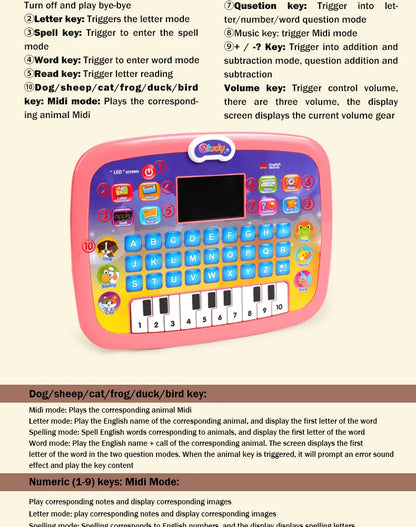 English Early Education Tablet Learning Machine with Functional Generate Sound and Light Touch Screen Tablet Toys for Kids