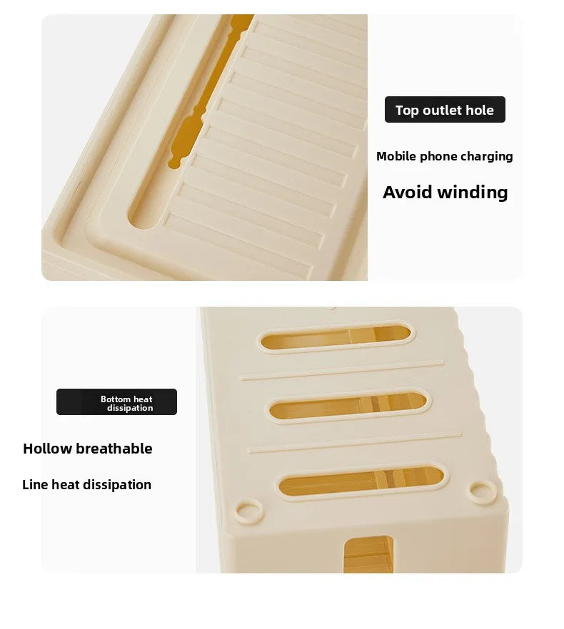 Cable Management Box - Multi-Function Power Strip Organizer with Side Cable Holes, Phone Stand & Storage Lid for Desk/Office