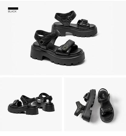 BeauToday Leather Sandals Women Soft Sheepskin Floral Ornament Hook Loop Summer Fashion Ladies Platform Shoes Handmade 38195