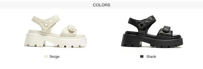 BeauToday Leather Sandals Women Soft Sheepskin Floral Ornament Hook Loop Summer Fashion Ladies Platform Shoes Handmade 38195