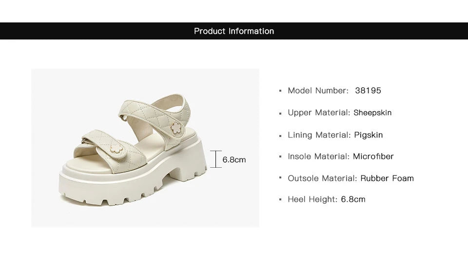 BeauToday Leather Sandals Women Soft Sheepskin Floral Ornament Hook Loop Summer Fashion Ladies Platform Shoes Handmade 38195