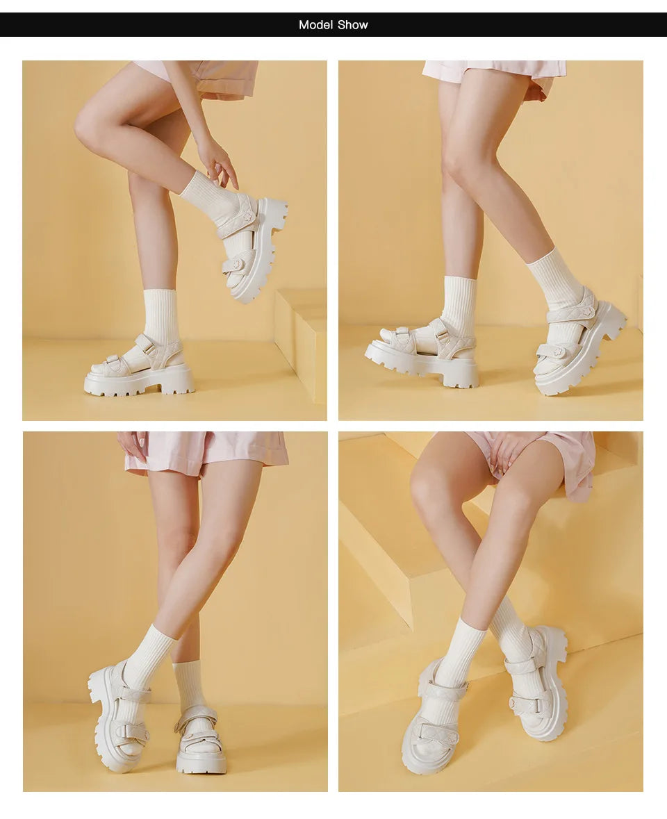 BeauToday Leather Sandals Women Soft Sheepskin Floral Ornament Hook Loop Summer Fashion Ladies Platform Shoes Handmade 38195