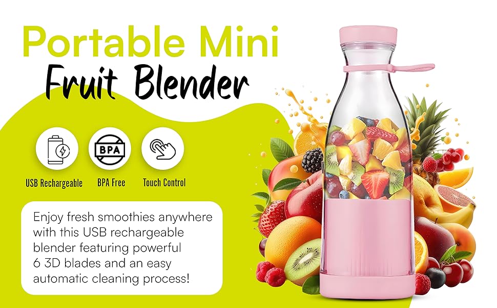 Fresh Juice Portable Blender USB Rechargeable Juicer Cup 6 Blades Multifunctional Electric Juicer Cup Fruits Milk Mixing Blender