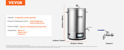 VEVOR Electric Brewing System 8 GALLON Brewing Stock Pot All-in-One Home Beer Brewer 304 Stainless Steel Brewing Supplies