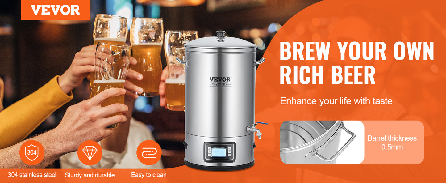 VEVOR Electric Brewing System 8 GALLON Brewing Stock Pot All-in-One Home Beer Brewer 304 Stainless Steel Brewing Supplies