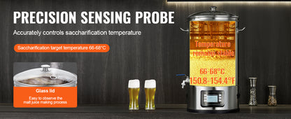 VEVOR Electric Brewing System 8 GALLON Brewing Stock Pot All-in-One Home Beer Brewer 304 Stainless Steel Brewing Supplies