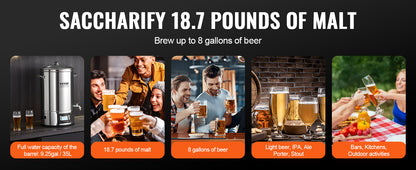 VEVOR Electric Brewing System 8 GALLON Brewing Stock Pot All-in-One Home Beer Brewer 304 Stainless Steel Brewing Supplies