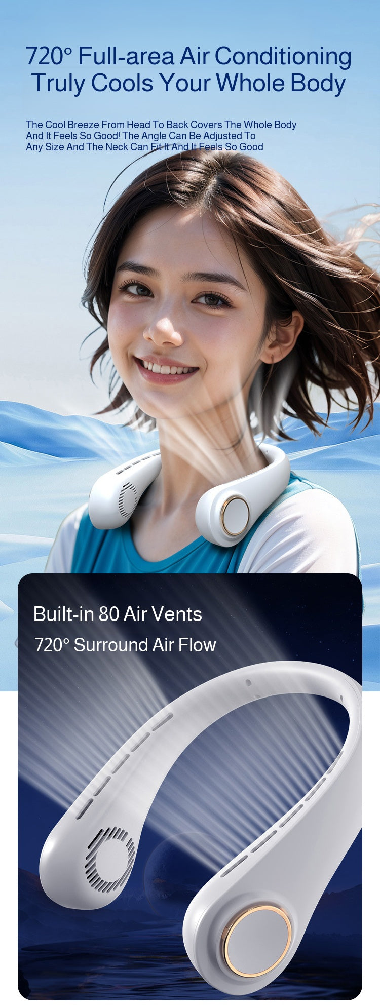 2025 Mini Hanging Neck Fan Portable Bladeless Neck Fan Air Cooler Digital Display Rechargeable Air Conditioner Neck Ventilator