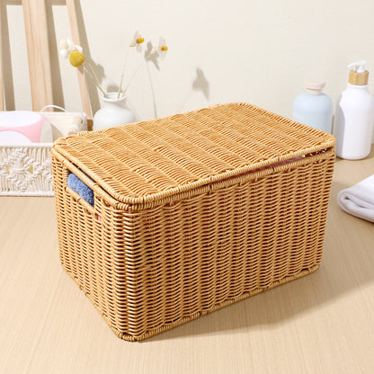 Woven Storage Basket Clothing Receiving Toy Laundry Baskets Box Decorative Pp Imitation Rattan Clothes Bins for