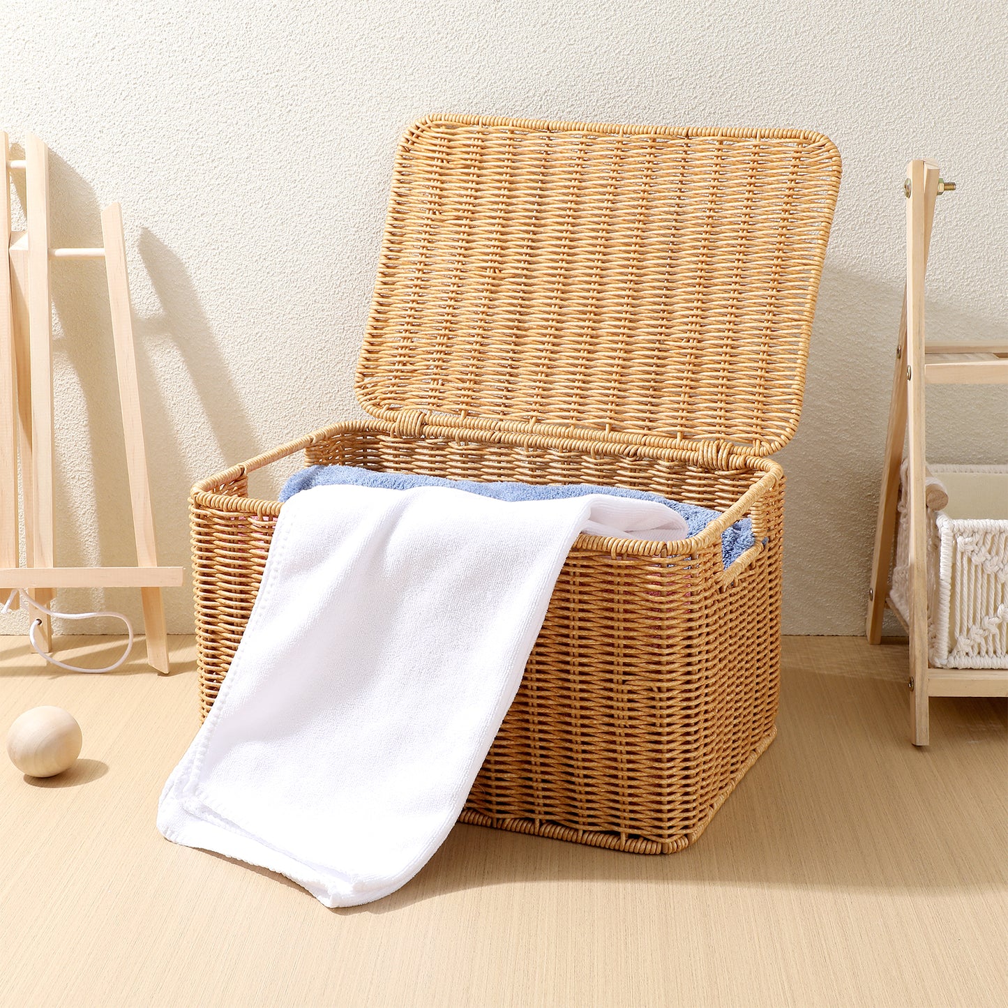 Woven Storage Basket Clothing Receiving Toy Laundry Baskets Box Decorative Pp Imitation Rattan Clothes Bins for