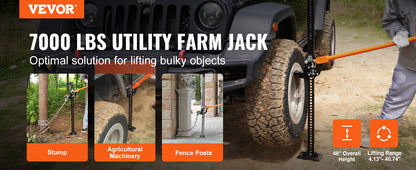 VEVOR High Lift Farm Jack 48"/60" Utility Farm Jack 7000 lbs Capacity  Road Utility Jack Heavy-Duty Farm Jack for Tractor Truck
