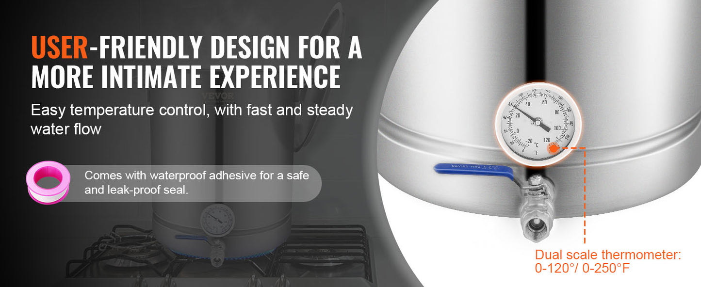 VEVOR Stainless Steel Kettle 16 GALLON Brewing Pot Tri Ply Bottom for Beer Brew Kettle Pot Home Brewing Supplies Includes Lid