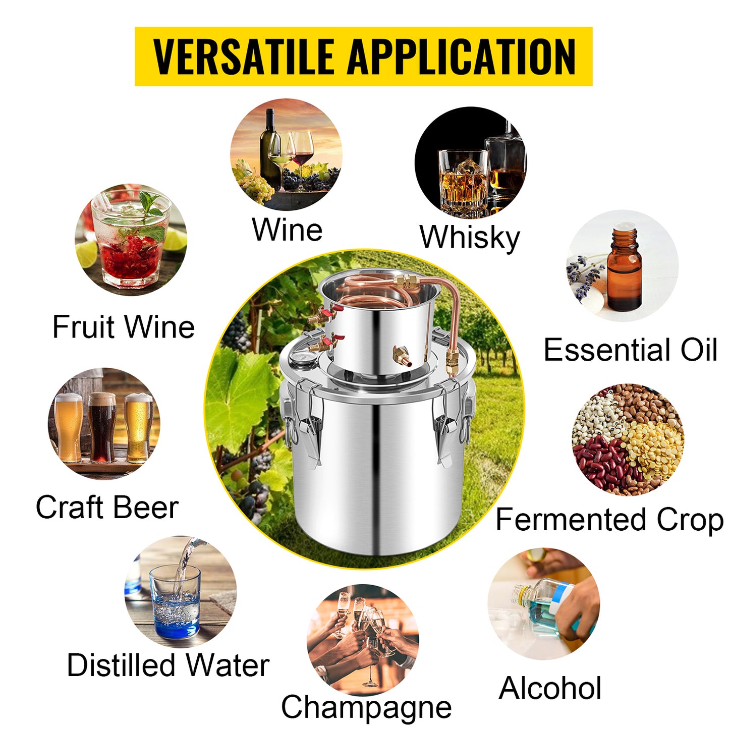 SucceBuy 3 5 8 Gal Alcohol Distiller Machine Moonshine Apparatus Beer Brewing Equipment Wine Dispenser Kit for Home Appliance