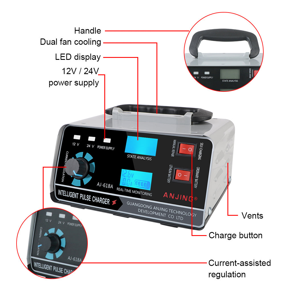 Digital LCD Display Automatic Battery-chargers For Car Truck Boat Motorcycle Five-Stage Power Puls Repair Chargers